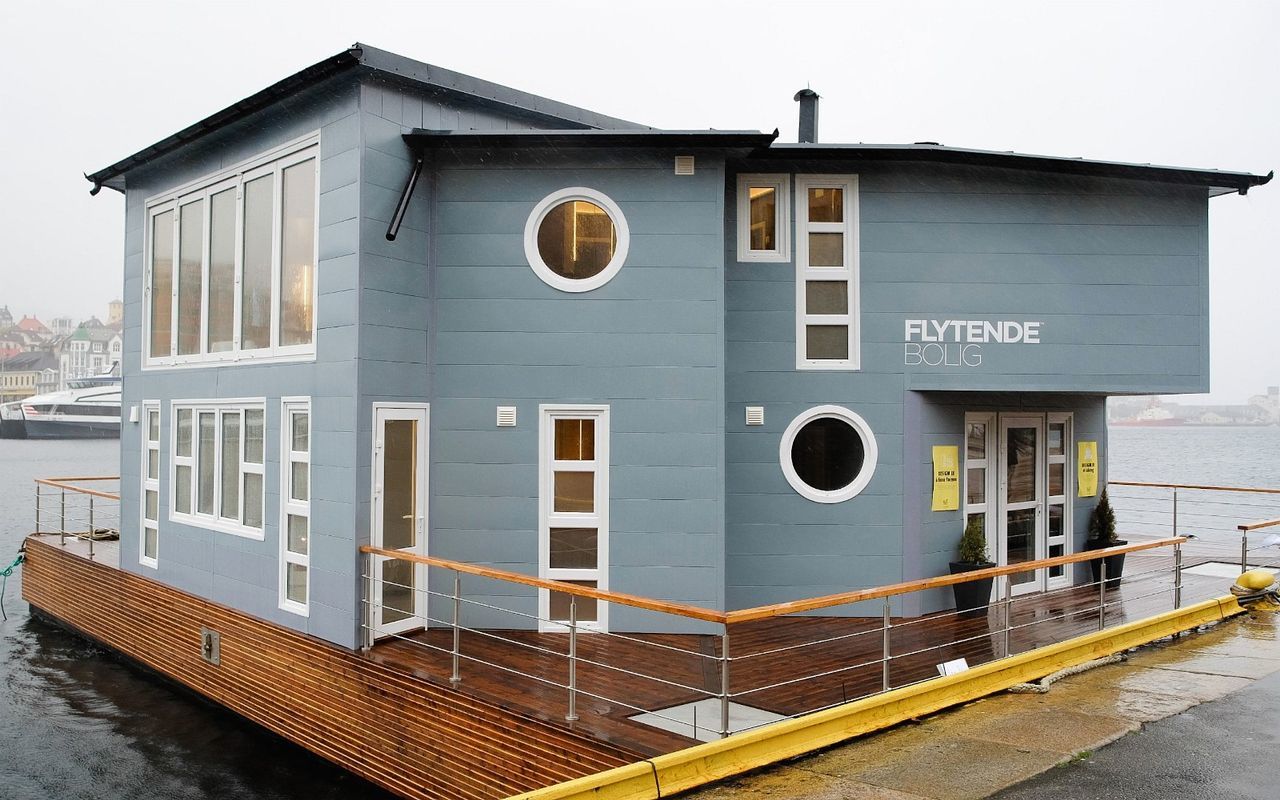 Grey Floating House Houseboat